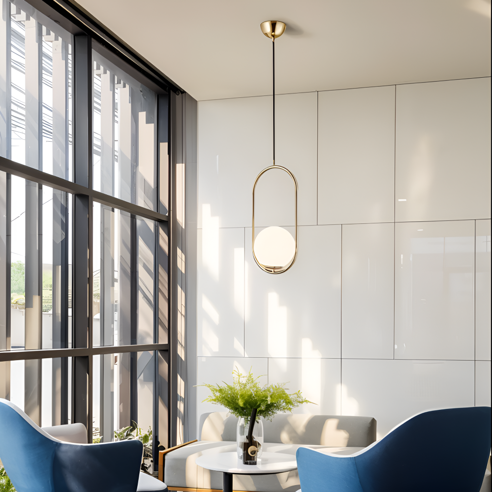 EllipsRing Pendelleuchte - Moderne Goldene Ellipse Ring Glaskugel LED Hängelampe
