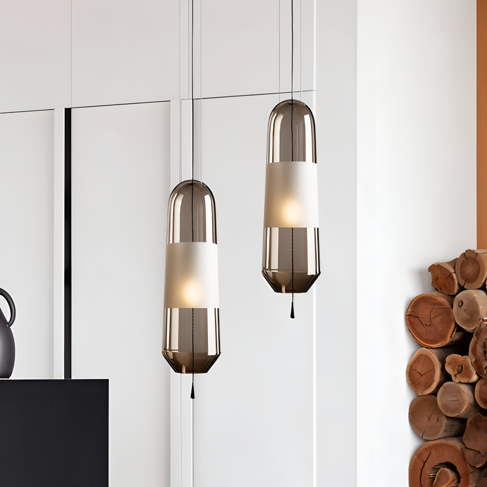 ElonGlass Pendelleuchte - E14 Sockel, Vintage Hängelampe mit Offenem Design