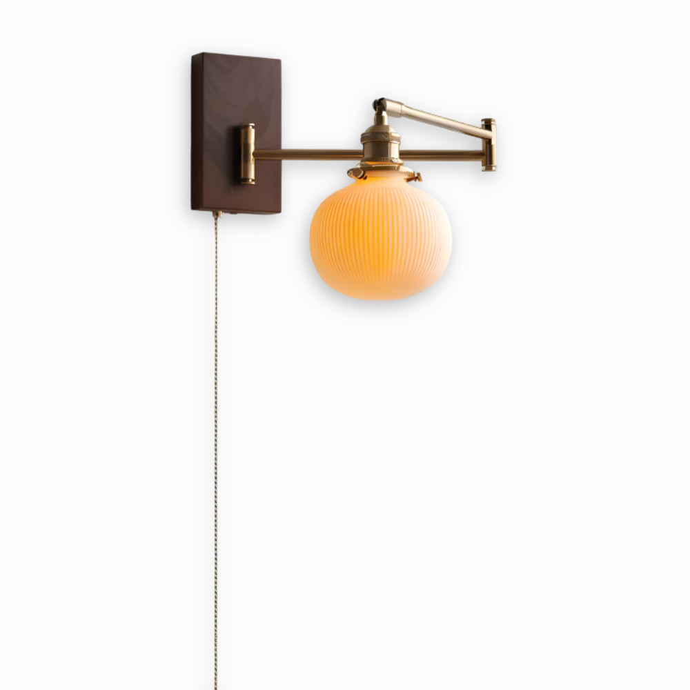 EzyGlow Wandleuchte - Stilvolle Keramische Gerippte Wandlampe - Verstellbare Wandleuchten LED mit Zugkettenschalter