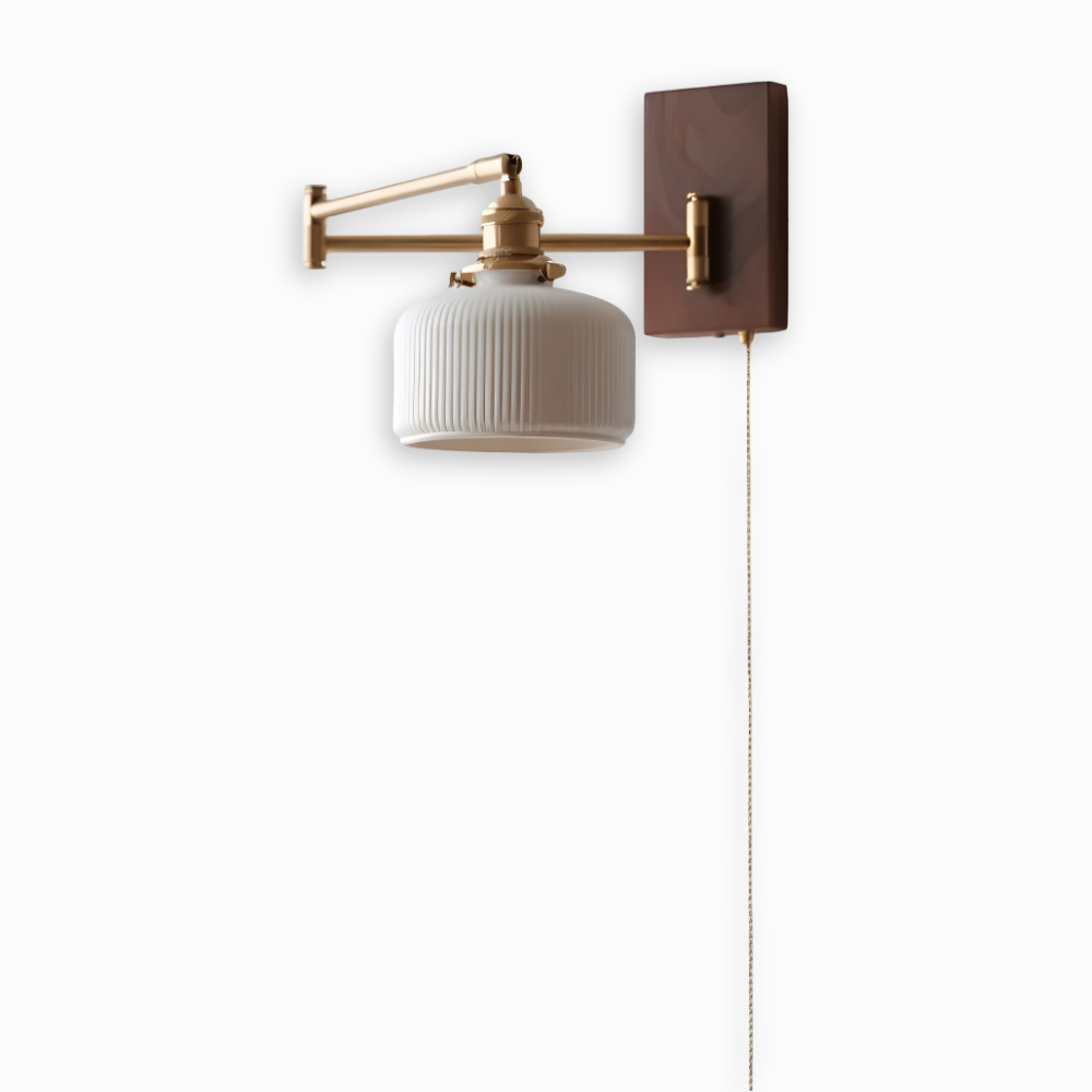 EzyGlow Wandleuchte - Stilvolle Keramische Gerippte Wandlampe - Verstellbare Wandleuchten LED mit Zugkettenschalter