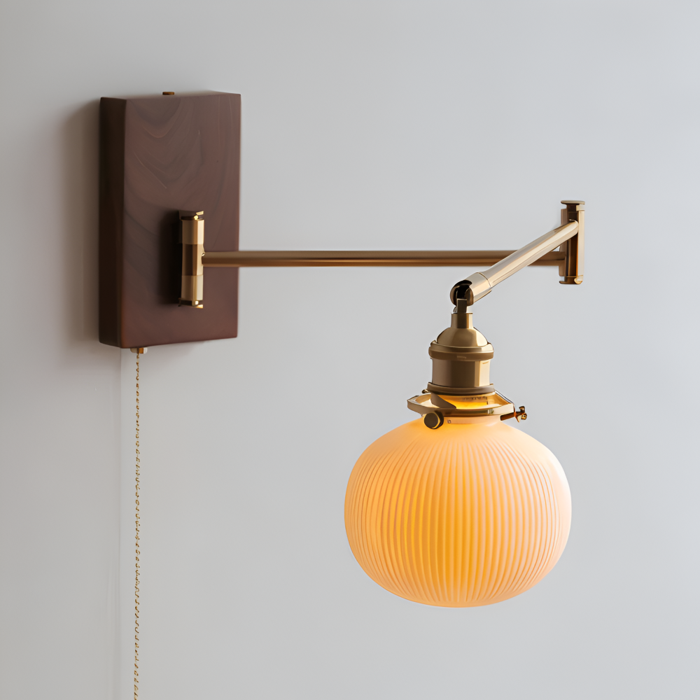 EzyGlow Wandleuchte - Stilvolle Keramische Gerippte Wandlampe - Verstellbare Wandleuchten LED mit Zugkettenschalter