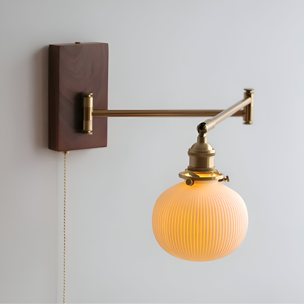 EzyGlow Wandleuchte - Stilvolle Keramische Gerippte Wandlampe - Verstellbare Wandleuchten LED mit Zugkettenschalter