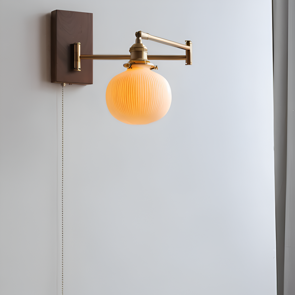 EzyGlow Wandleuchte - Stilvolle Keramische Gerippte Wandlampe - Verstellbare Wandleuchten LED mit Zugkettenschalter