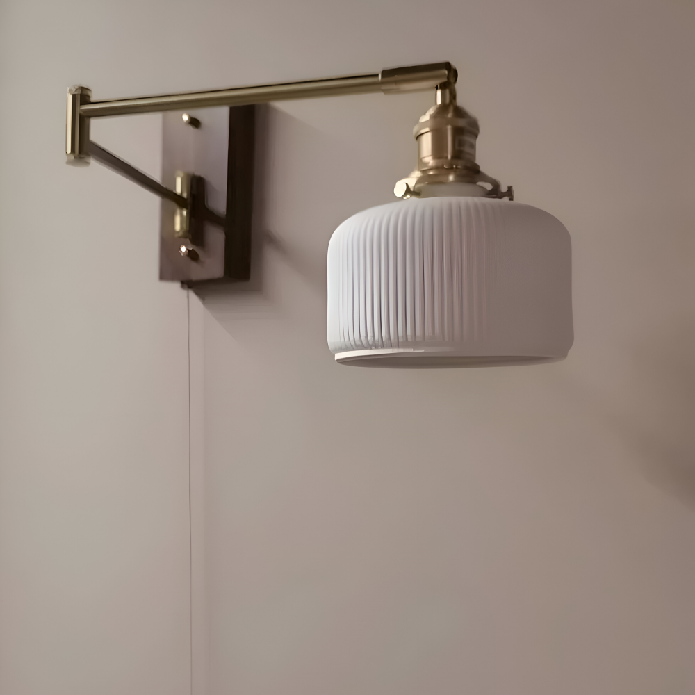 EzyGlow Wandleuchte - Stilvolle Keramische Gerippte Wandlampe - Verstellbare Wandleuchten LED mit Zugkettenschalter