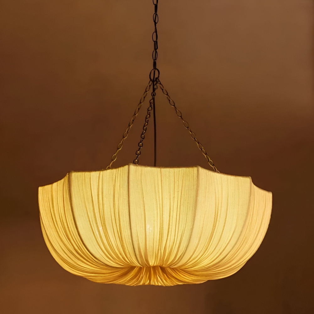 Stoff Wabi-Sabi Stil Pendelleuchte - Rustikale Gewellte Schalenform Hängelampe