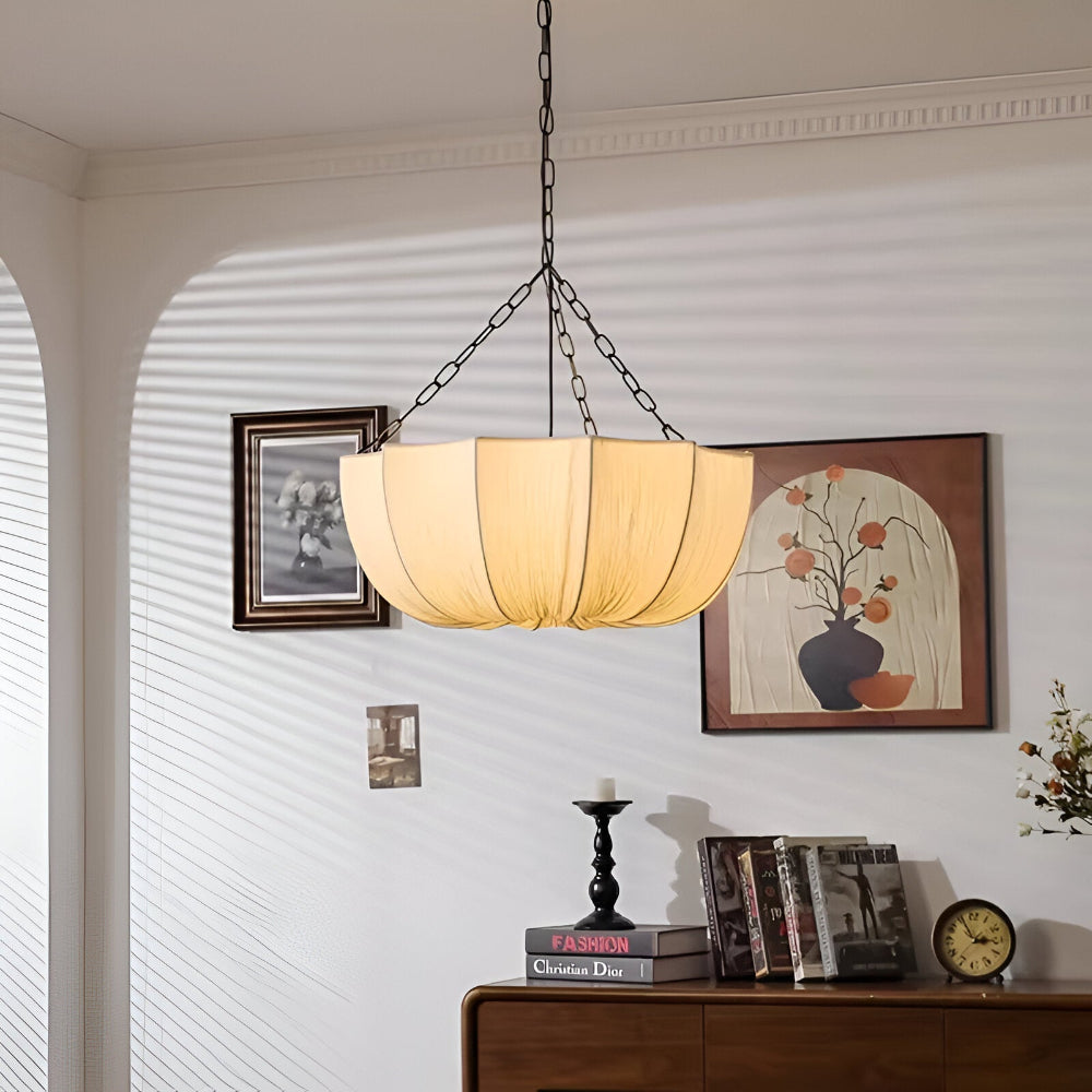 Stoff Wabi-Sabi Stil Pendelleuchte - Rustikale Gewellte Schalenform Hängelampe