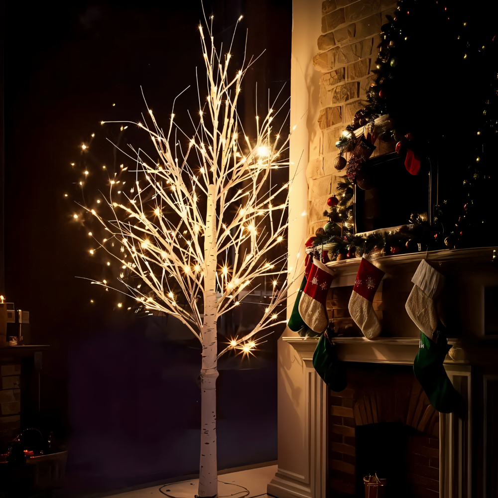 Faux Weihnachtsbaum - 132 LED Beleuchteter Birkenbaum - USB Betriebene Stehlampe