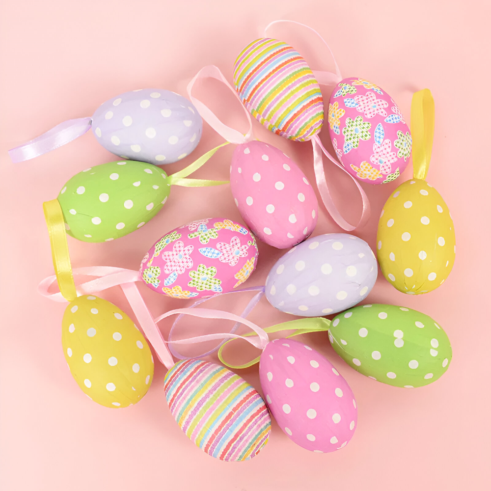 Faux Ostereier - 12pcs Bunte Künstliche Eier Hängende Osterdeko