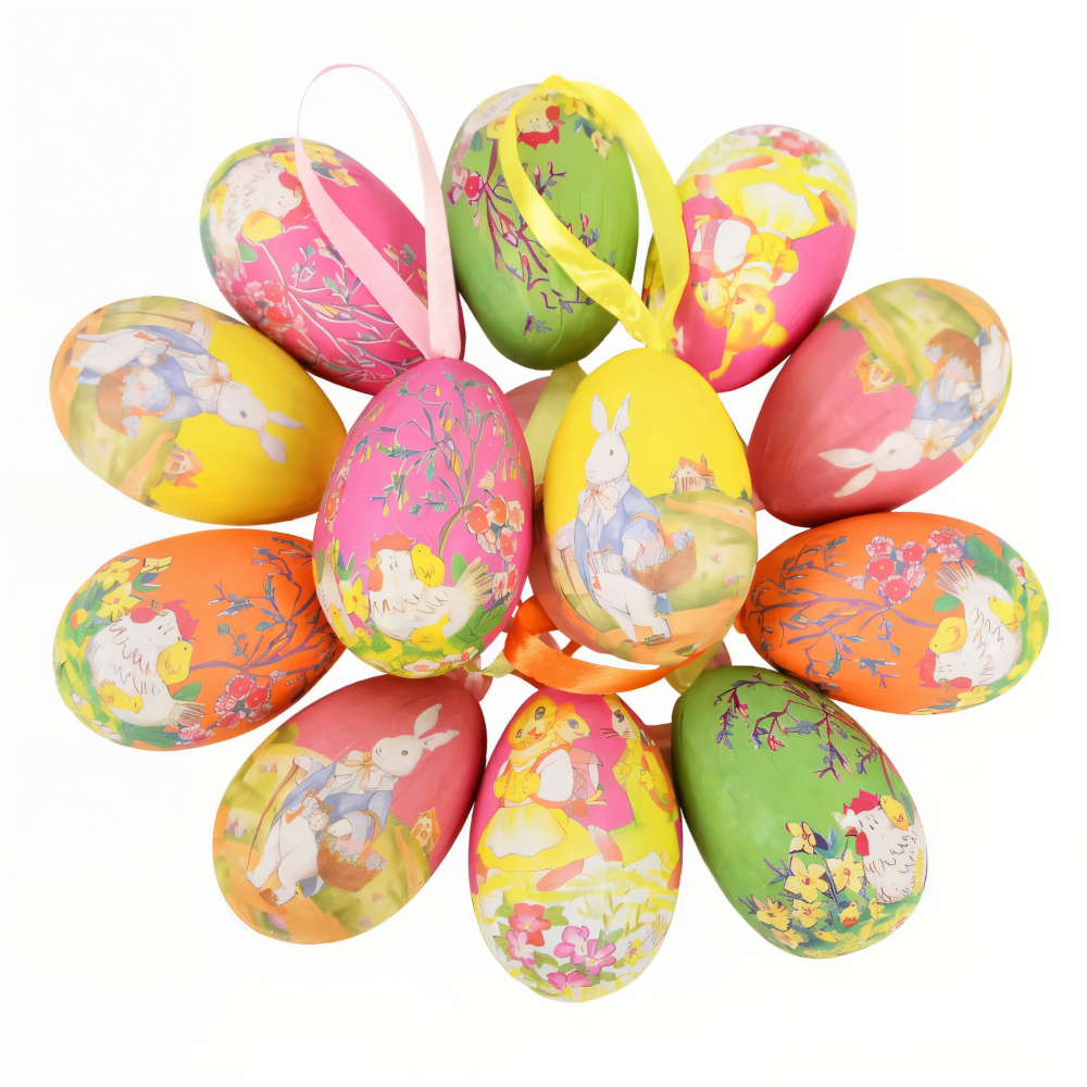Faux Ostereier - 12pcs Bunte Künstliche Eier Hängende Osterdeko