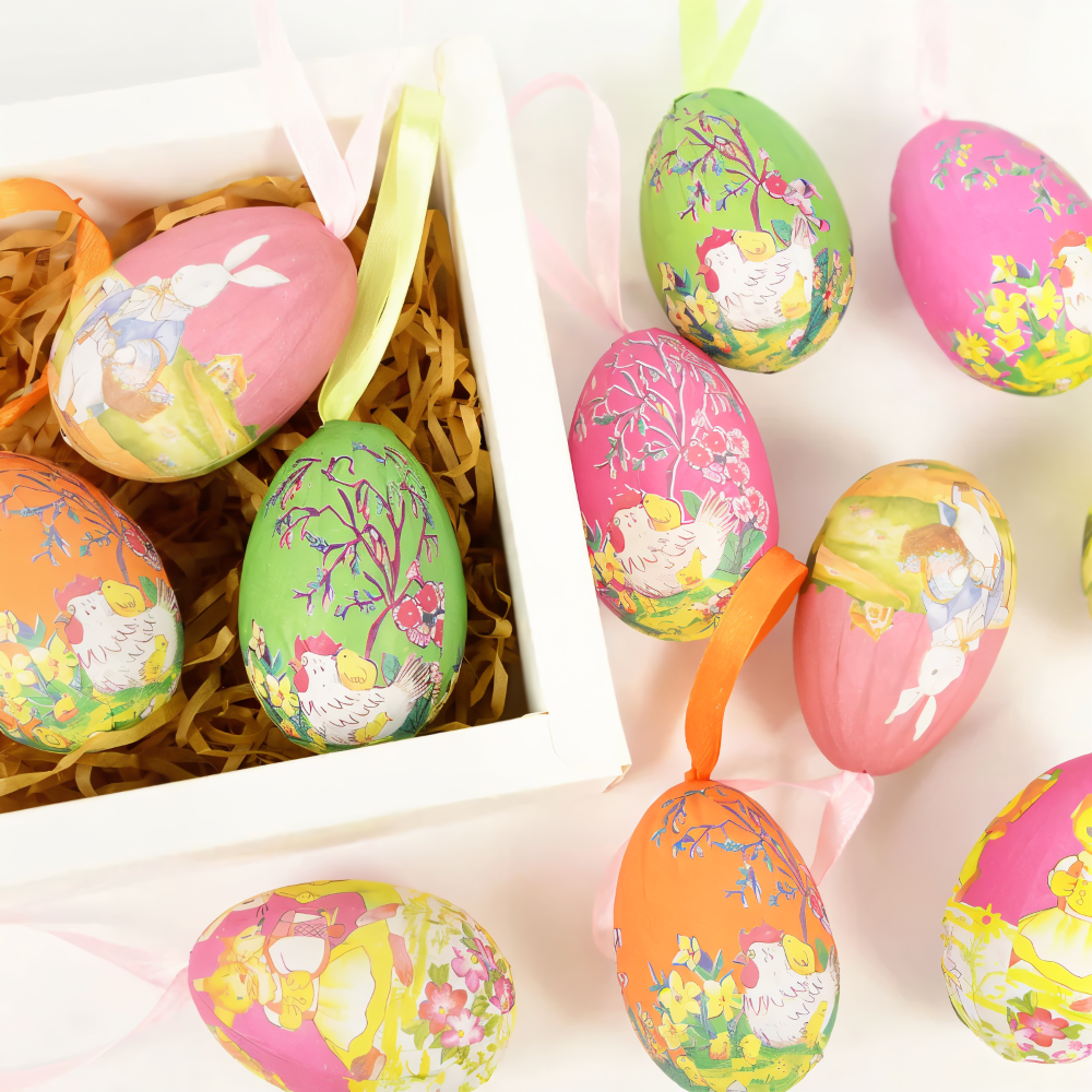 Faux Ostereier - 12pcs Bunte Künstliche Eier Hängende Osterdeko