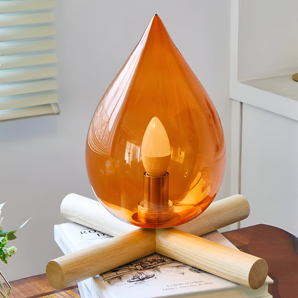 FireFlare Tischlampe - Lagerfeuer Flamme Lampe LED mit Holzsockel