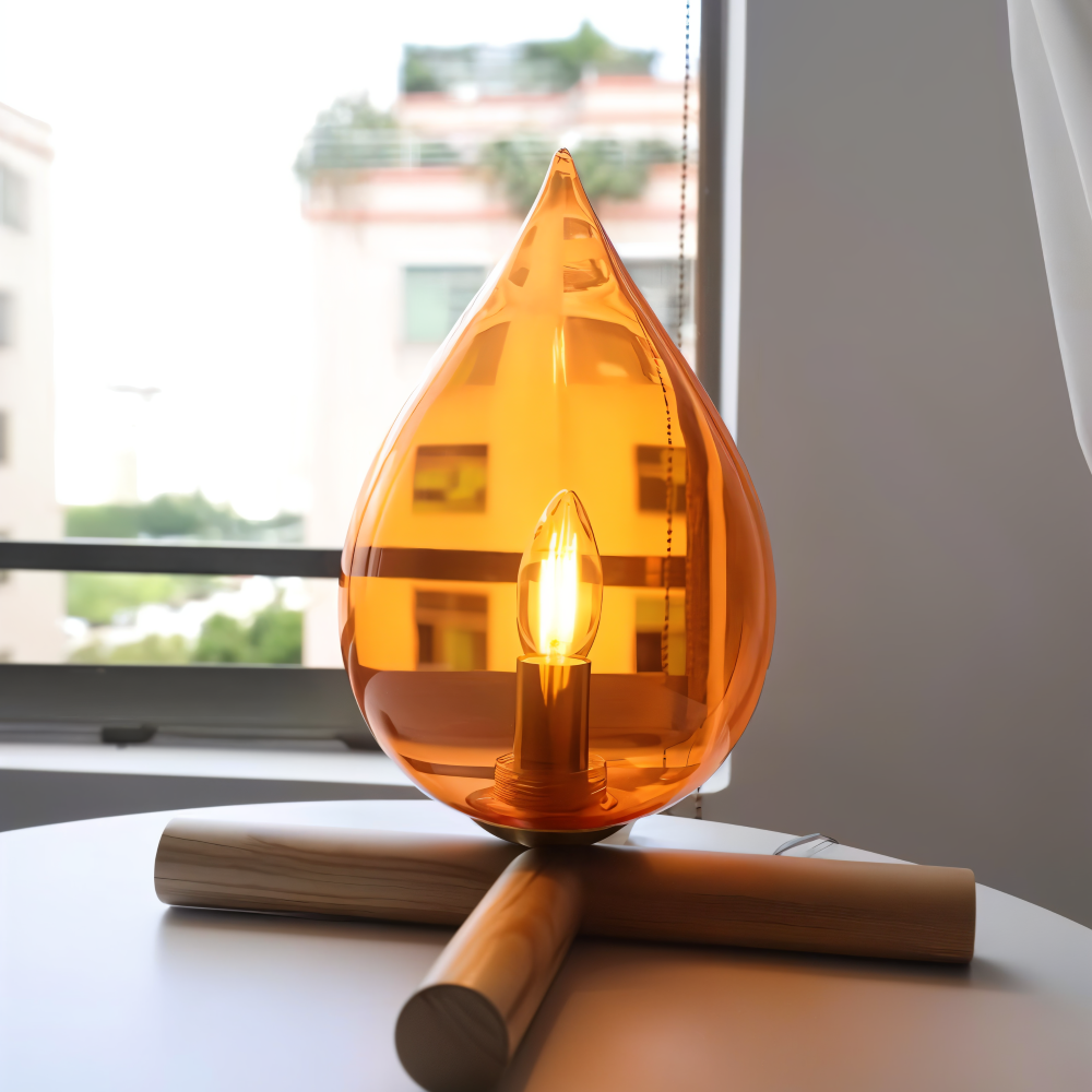 FireFlare Tischlampe - Lagerfeuer Flamme Lampe LED mit Holzsockel