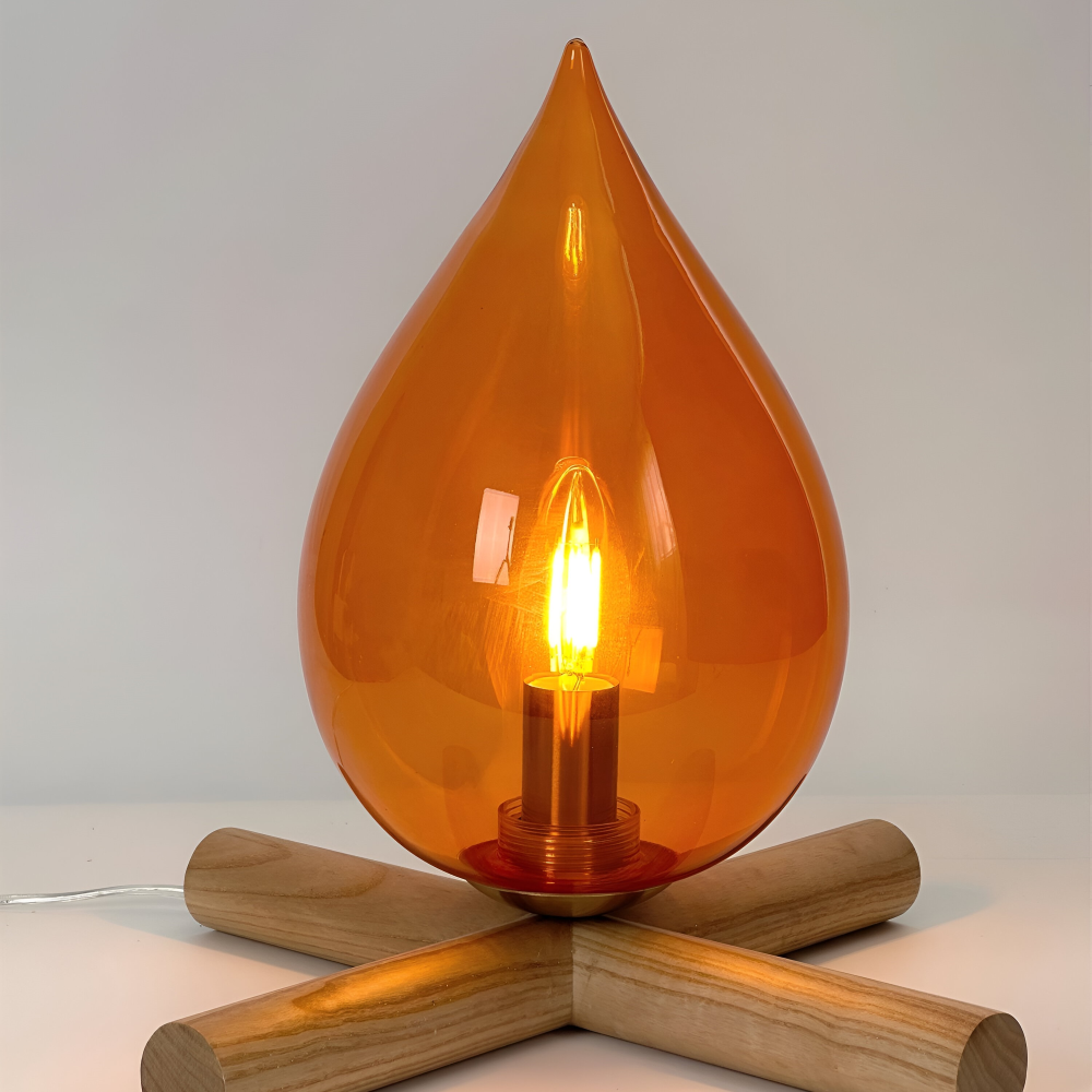 FireFlare Tischlampe - Lagerfeuer Flamme Lampe LED mit Holzsockel