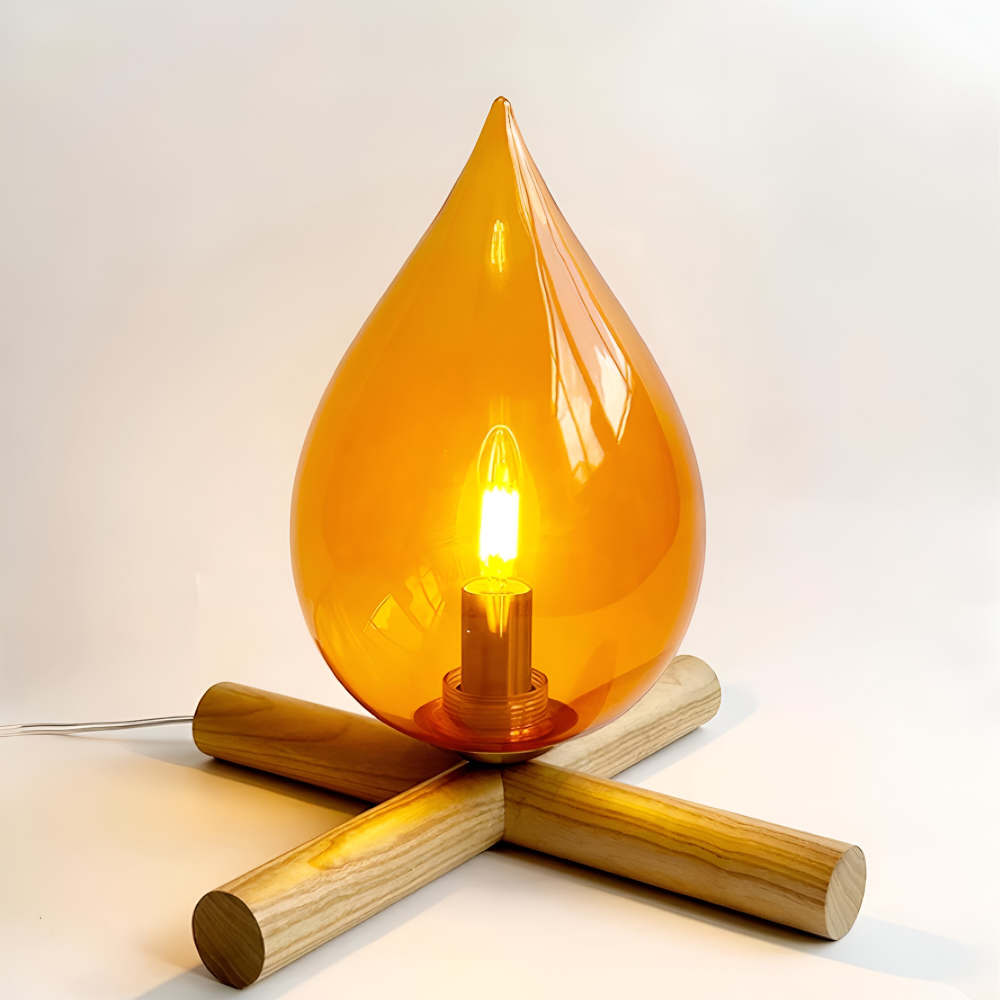 FireFlare Tischlampe - Lagerfeuer Flamme Lampe LED mit Holzsockel