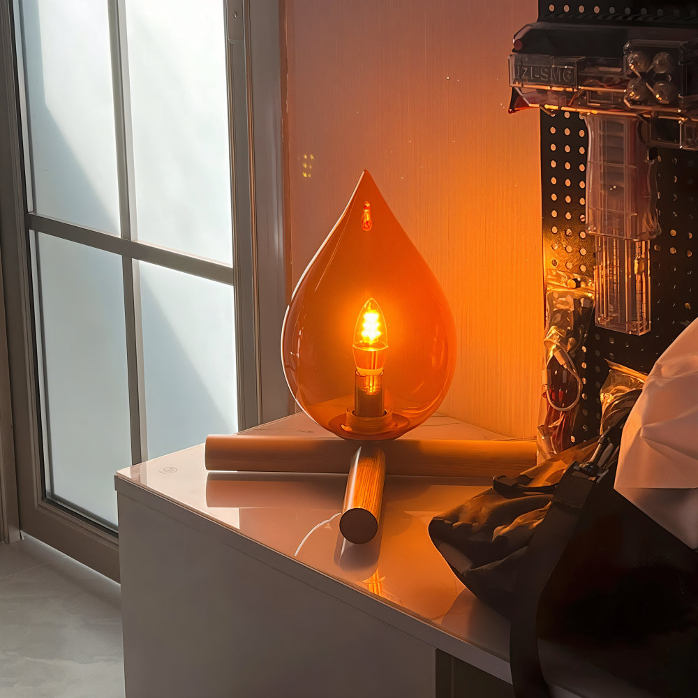 FireFlare Tischlampe - Lagerfeuer Flamme Lampe LED mit Holzsockel