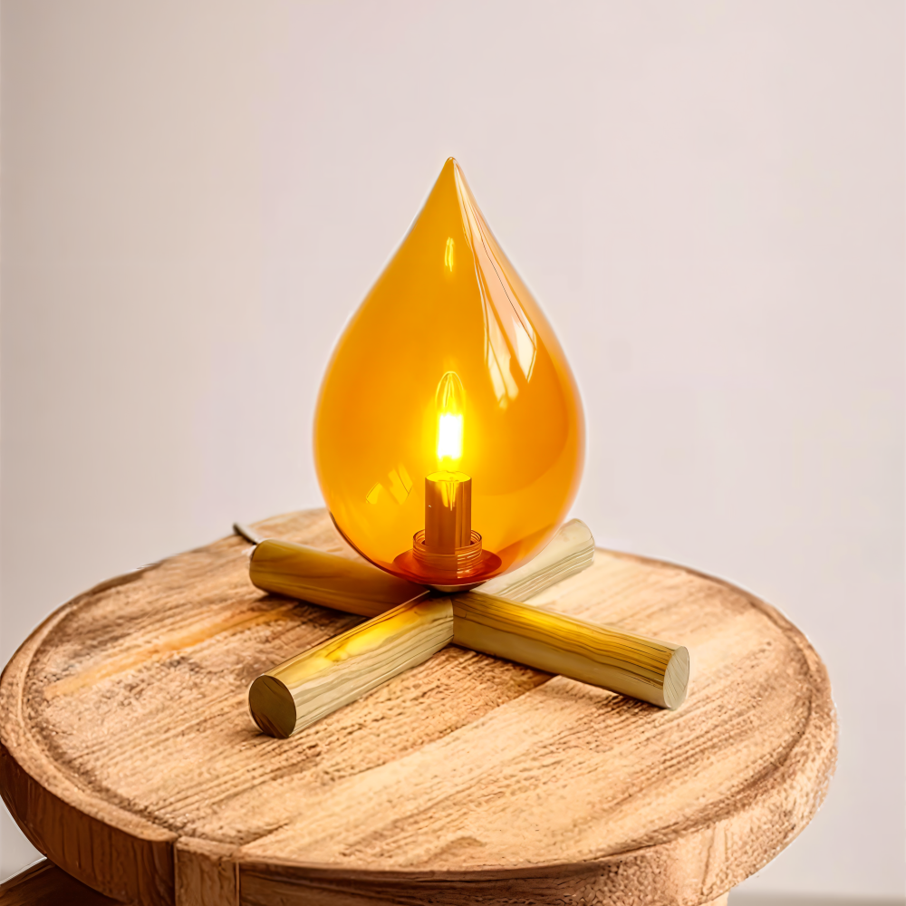 FireFlare Tischlampe - Lagerfeuer Flamme Lampe LED mit Holzsockel