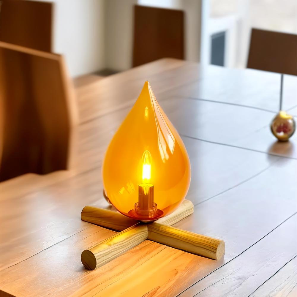 FireFlare Tischlampe - Lagerfeuer Flamme Lampe LED mit Holzsockel