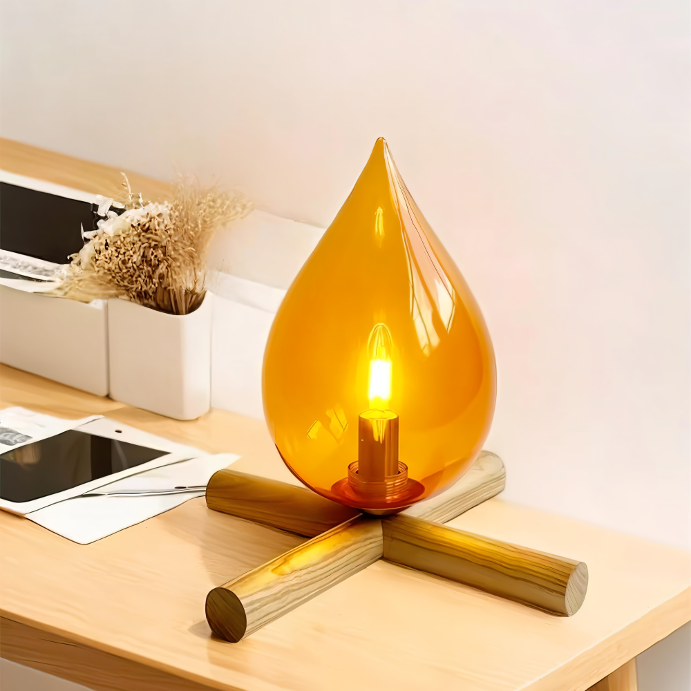 FireFlare Tischlampe - Lagerfeuer Flamme Lampe LED mit Holzsockel
