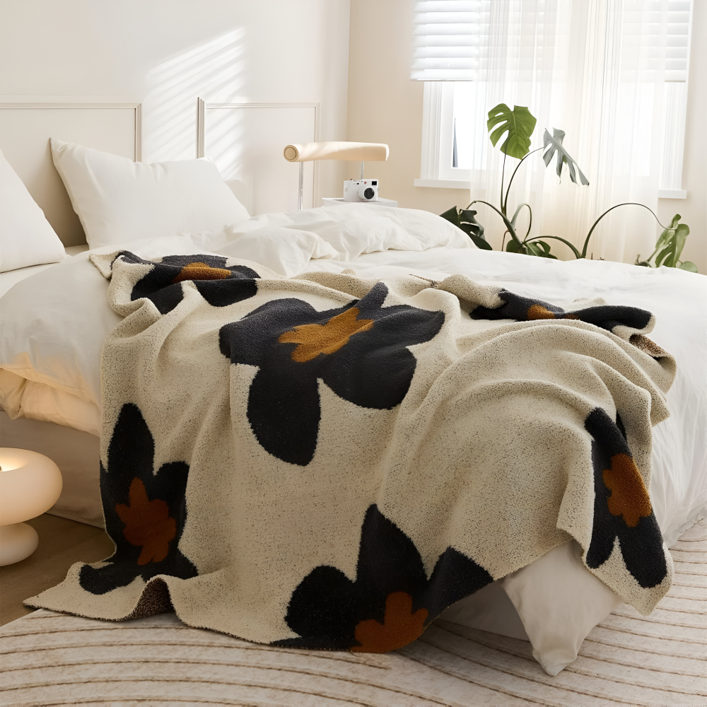 Blumenmuster Strick Kusheldecke – Gemütliche und Stilvolle Wohndecke für Ihr Zuhause