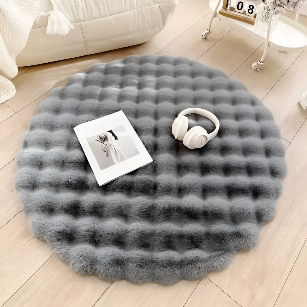 FluffCush Teppich - Flauschiger Premium Fleece, Rutschfest, Runde Dekorationsmatte