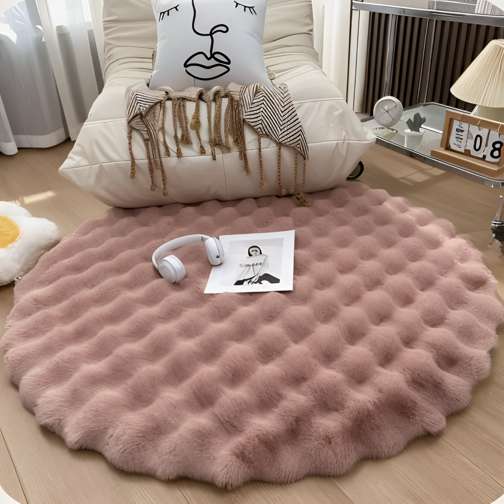 FluffCush Teppich - Flauschiger Premium Fleece, Rutschfest, Runde Dekorationsmatte