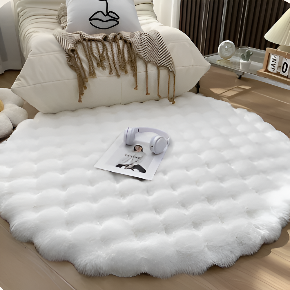 FluffCush Teppich - Flauschiger Premium Fleece, Rutschfest, Runde Dekorationsmatte