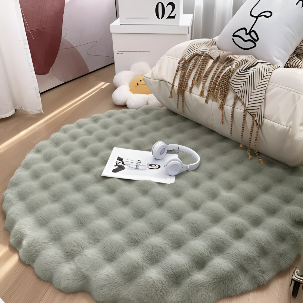 FluffCush Teppich - Flauschiger Premium Fleece, Rutschfest, Runde Dekorationsmatte