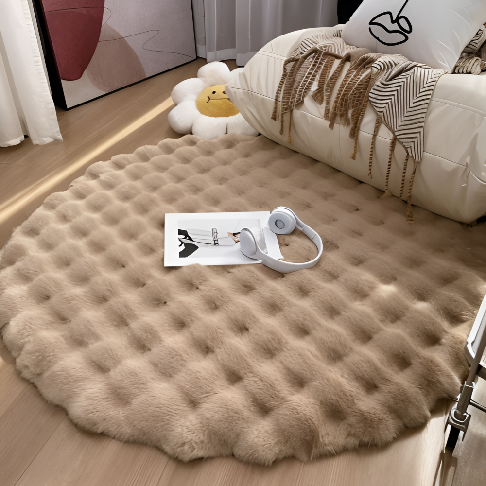 FluffCush Teppich - Flauschiger Premium Fleece, Rutschfest, Runde Dekorationsmatte