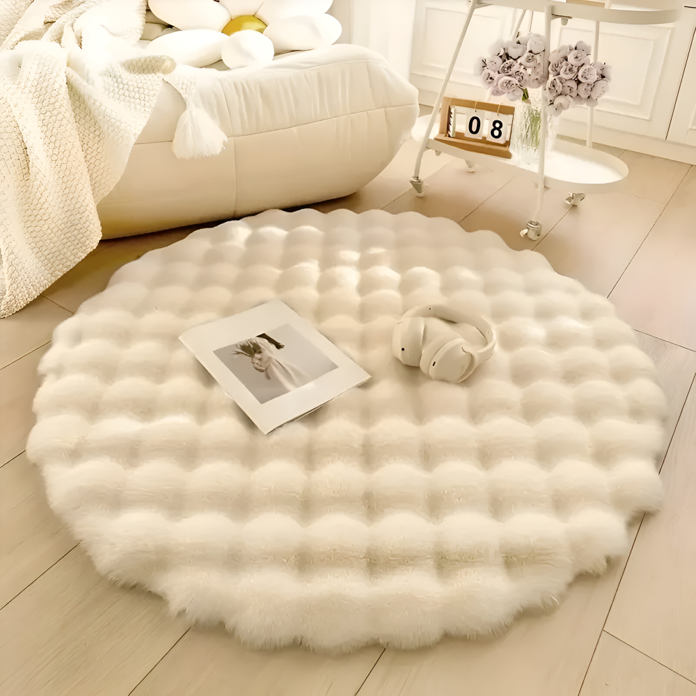 FluffCush Teppich - Flauschiger Premium Fleece, Rutschfest, Runde Dekorationsmatte