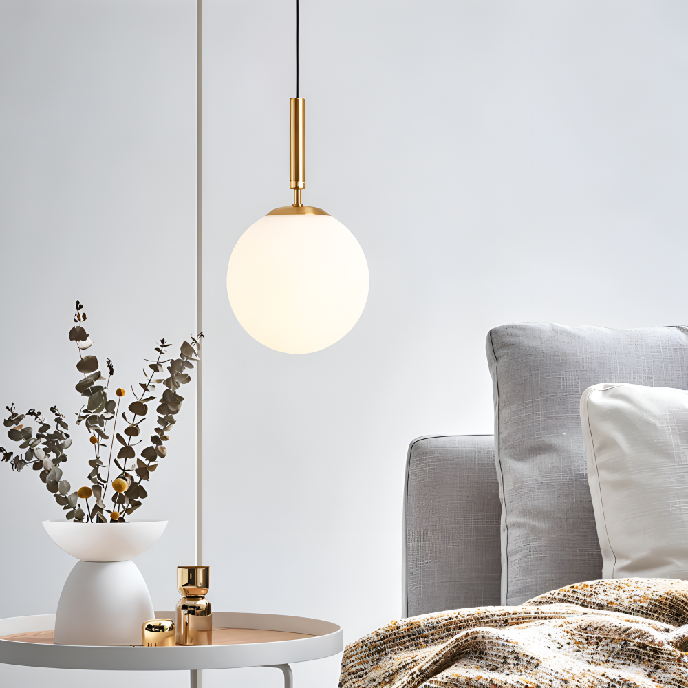 FrostGlobe Pendelleuchte - Rundes Weißes Glas Schirm Hängelampe für Moderne Räume