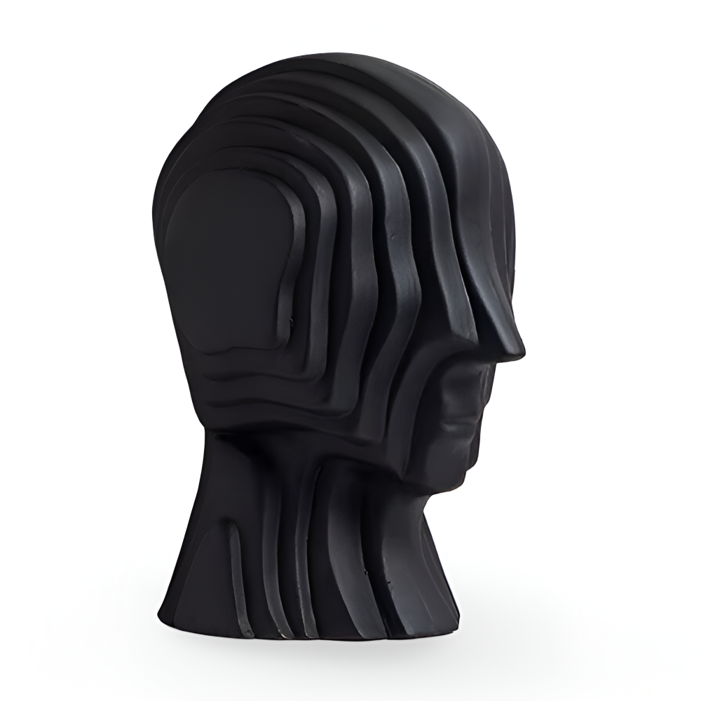 Galactic Guardian - Geometrische Kopffigur aus Keramik mit goldenem Fransenakzent