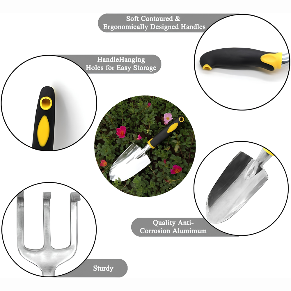 Gartenwerkzeug Set 5-teilig – Ergonomisches Garten Handwerkzeug mit Schaufel, Rechen, Hacke & Gartenschere