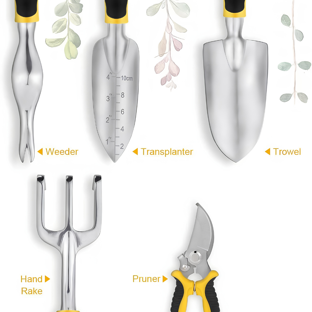 Gartenwerkzeug Set 5-teilig – Ergonomisches Garten Handwerkzeug mit Schaufel, Rechen, Hacke & Gartenschere