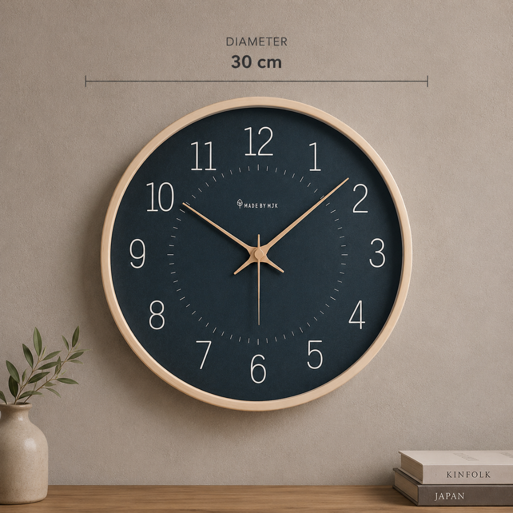 Moderne Wanduhr aus Holz – Ø 30 cm – Leises & geräuschloses Uhrwerk – Skandinavisches Design – Naturholz