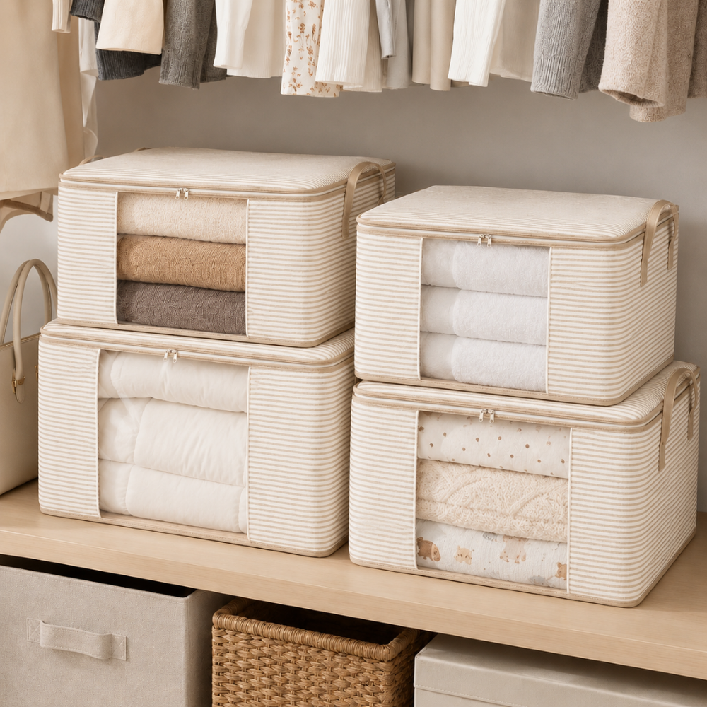 Faltbare Aufbewahrungstasche mit Sichtfenster – Atmungsaktive Kleiderbox für Bettwäsche, Decken & Schrank
