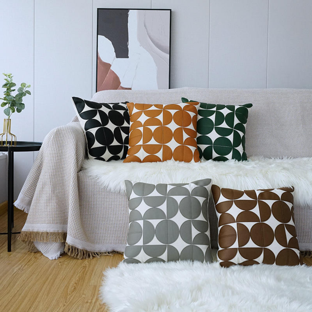 Geometrischer Kissenbezug in Lederoptik – Moderner Dekokissenbezug für Sofa, Bett & Wohnzimmer