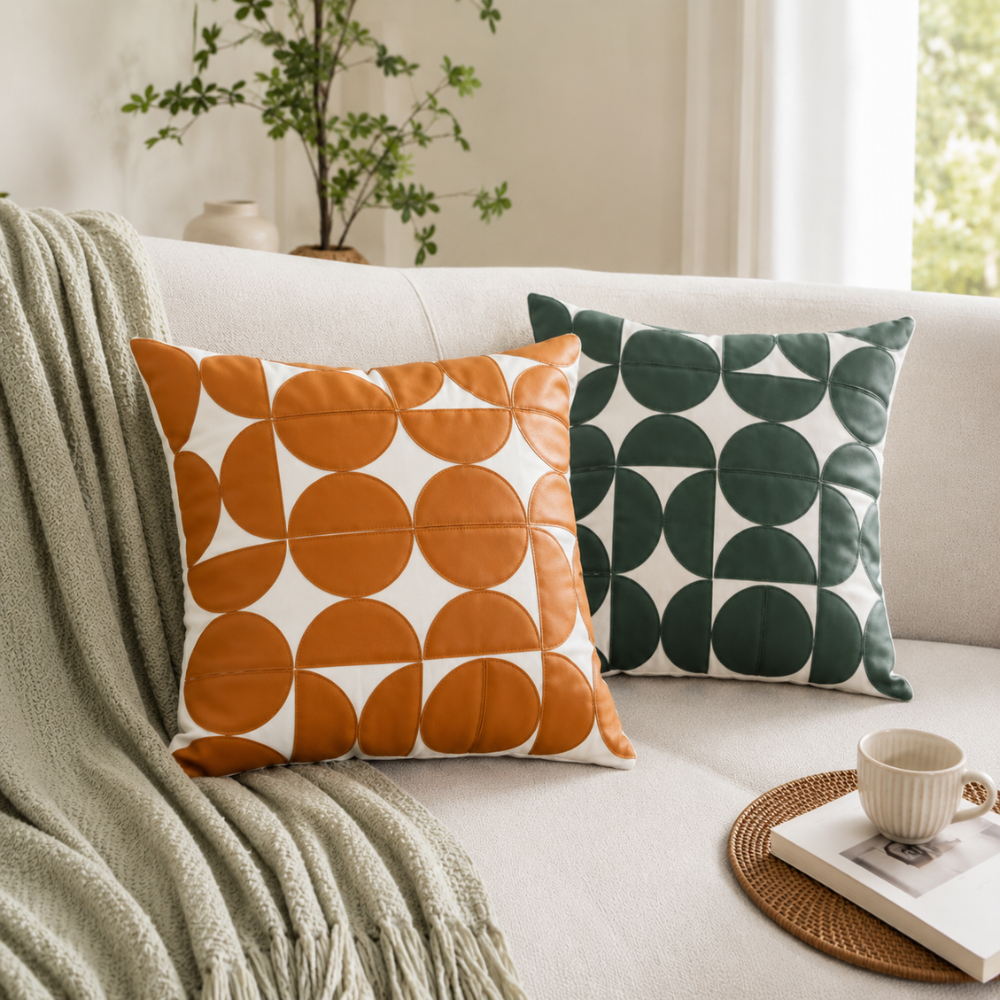Geometrischer Kissenbezug in Lederoptik – Moderner Dekokissenbezug für Sofa, Bett & Wohnzimmer