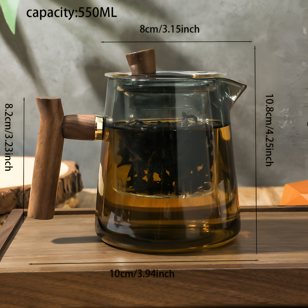 Glas Teekanne mit Sieb & Holzgriff – Teebereiter, 550ml-850ml