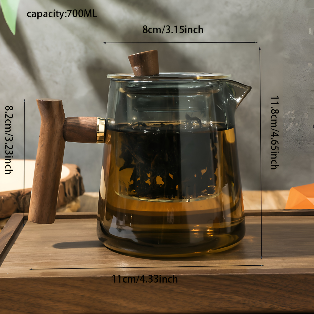 Glas Teekanne mit Sieb & Holzgriff – Teebereiter, 550ml-850ml