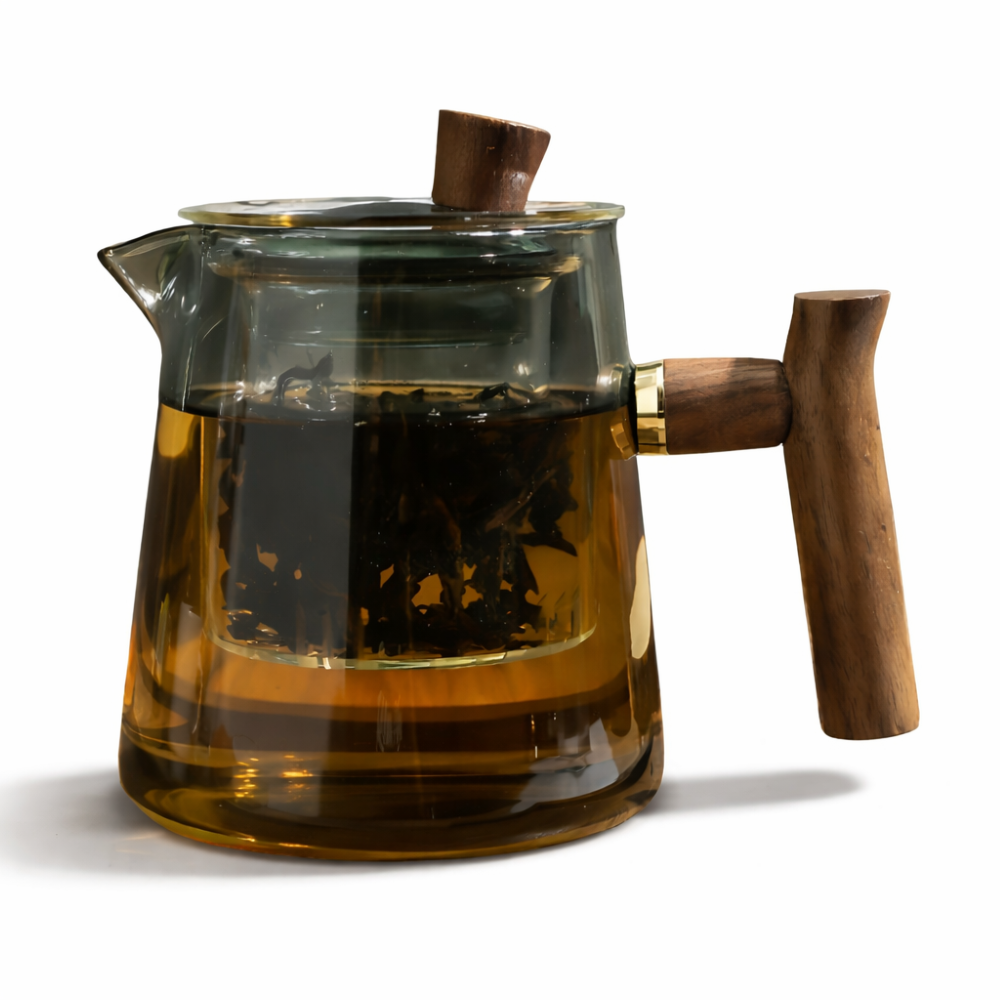Glas Teekanne mit Sieb & Holzgriff – Teebereiter, 550ml-850ml