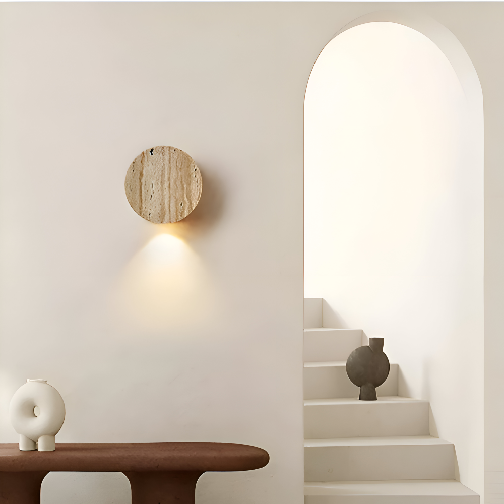 Globose Beige Wandleuchte - Wabi Sabi Runde Wandleuchte - Marmor Wandleuchter