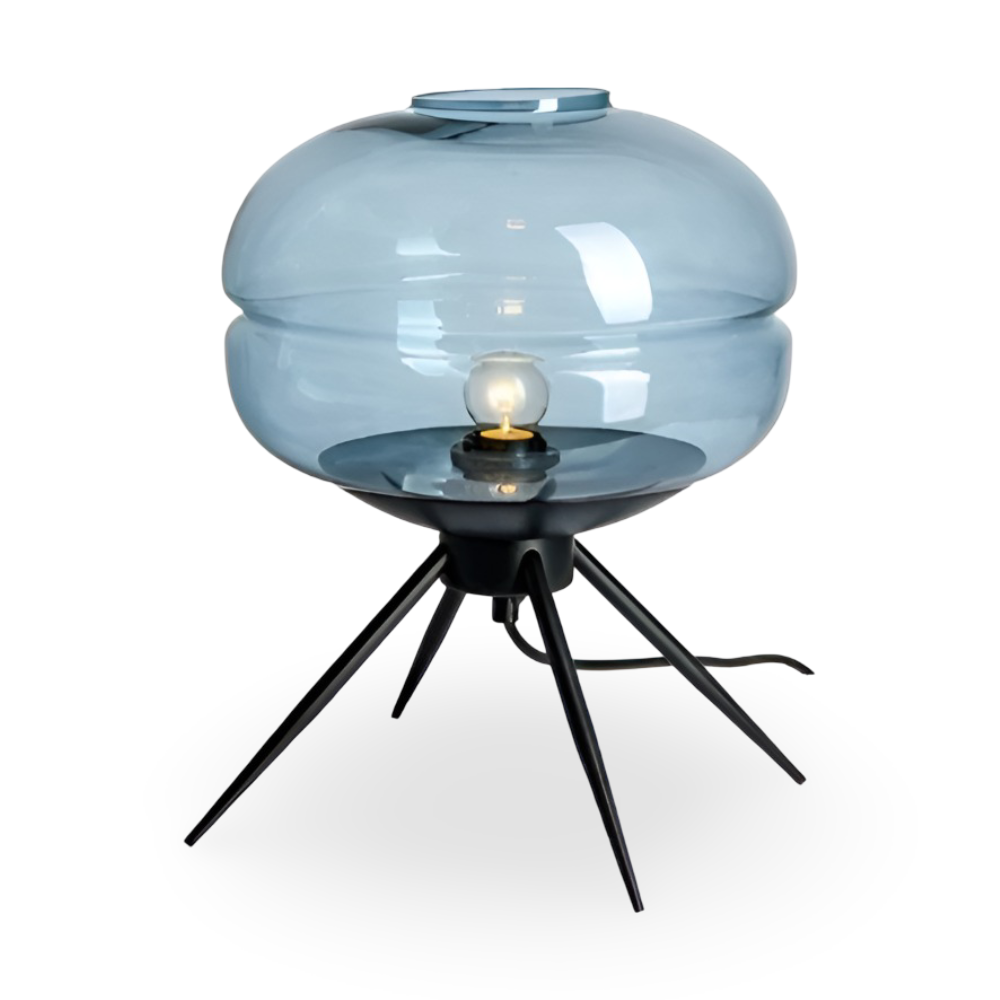 GlossiQuad Tischlampe - Vintage Dome Quadpod Design E27 Glas Schreibtischlampe