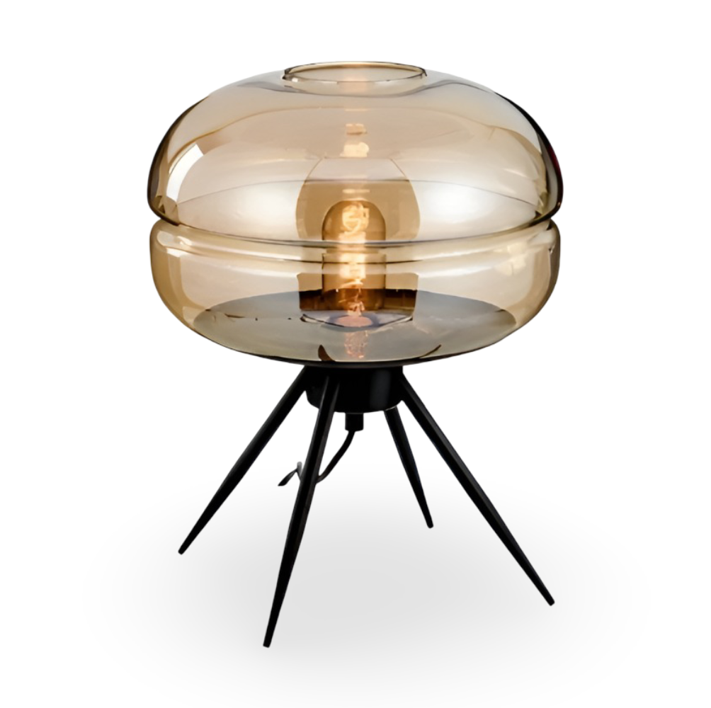 GlossiQuad Tischlampe - Vintage Dome Quadpod Design E27 Glas Schreibtischlampe