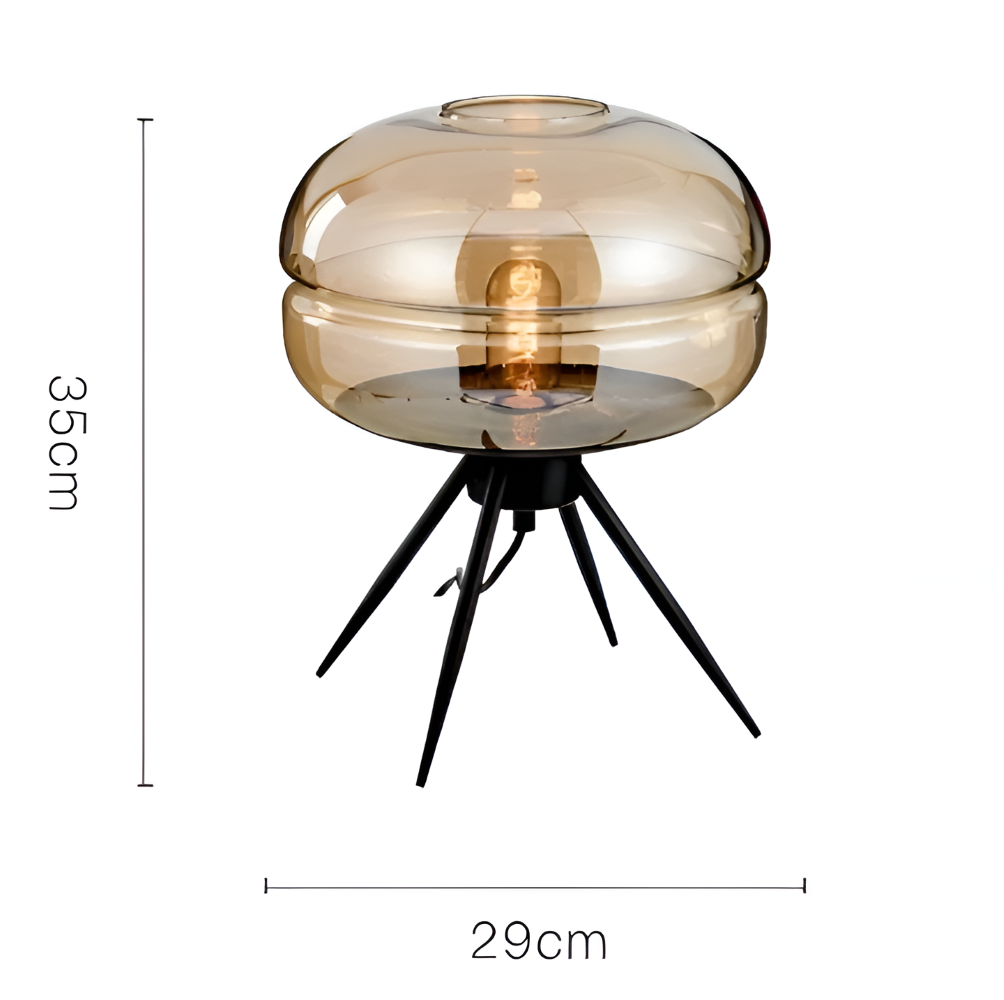 GlossiQuad Tischlampe - Vintage Dome Quadpod Design E27 Glas Schreibtischlampe