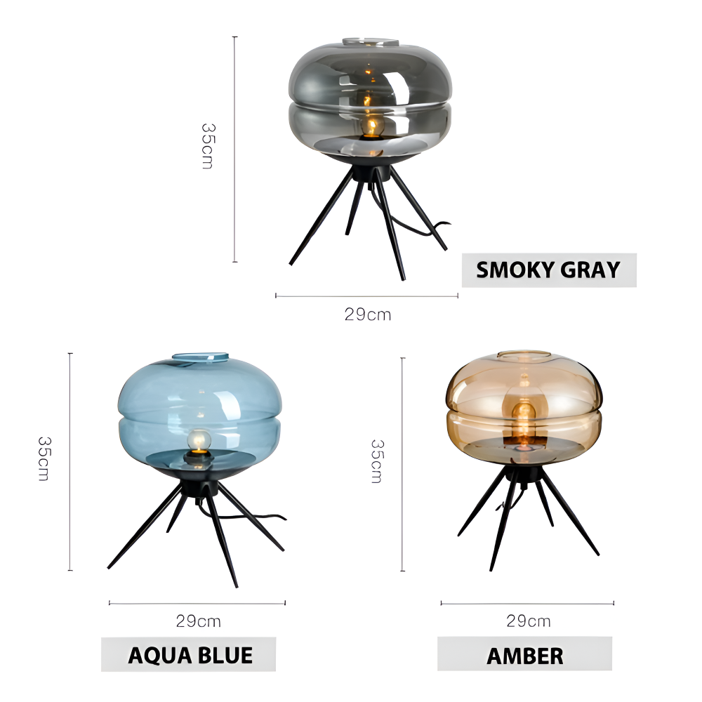 GlossiQuad Tischlampe - Vintage Dome Quadpod Design E27 Glas Schreibtischlampe