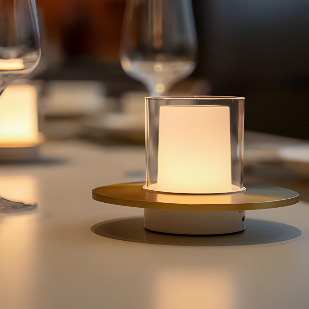 GlowGest Tischlampe - Moderne Wiederaufladbare Zylindrische Kerze LED Schreibtischlampe