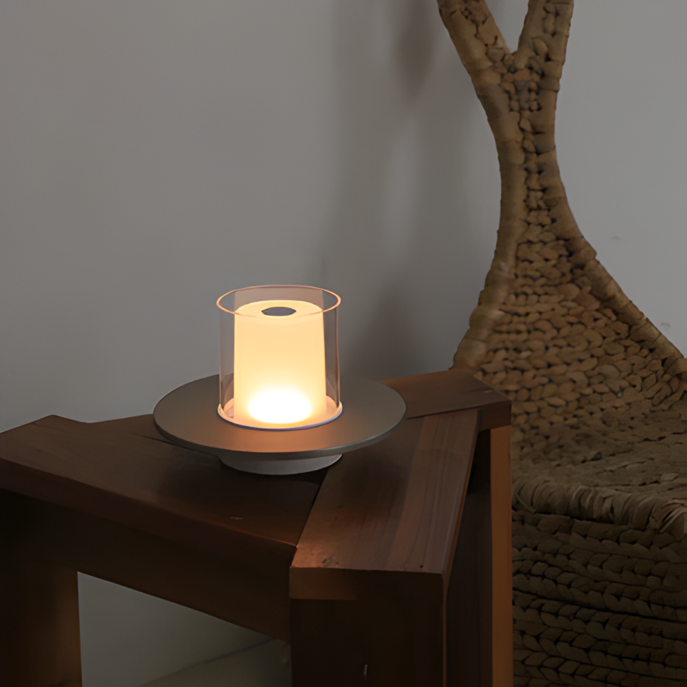 GlowGest Tischlampe - Moderne Wiederaufladbare Zylindrische Kerze LED Schreibtischlampe