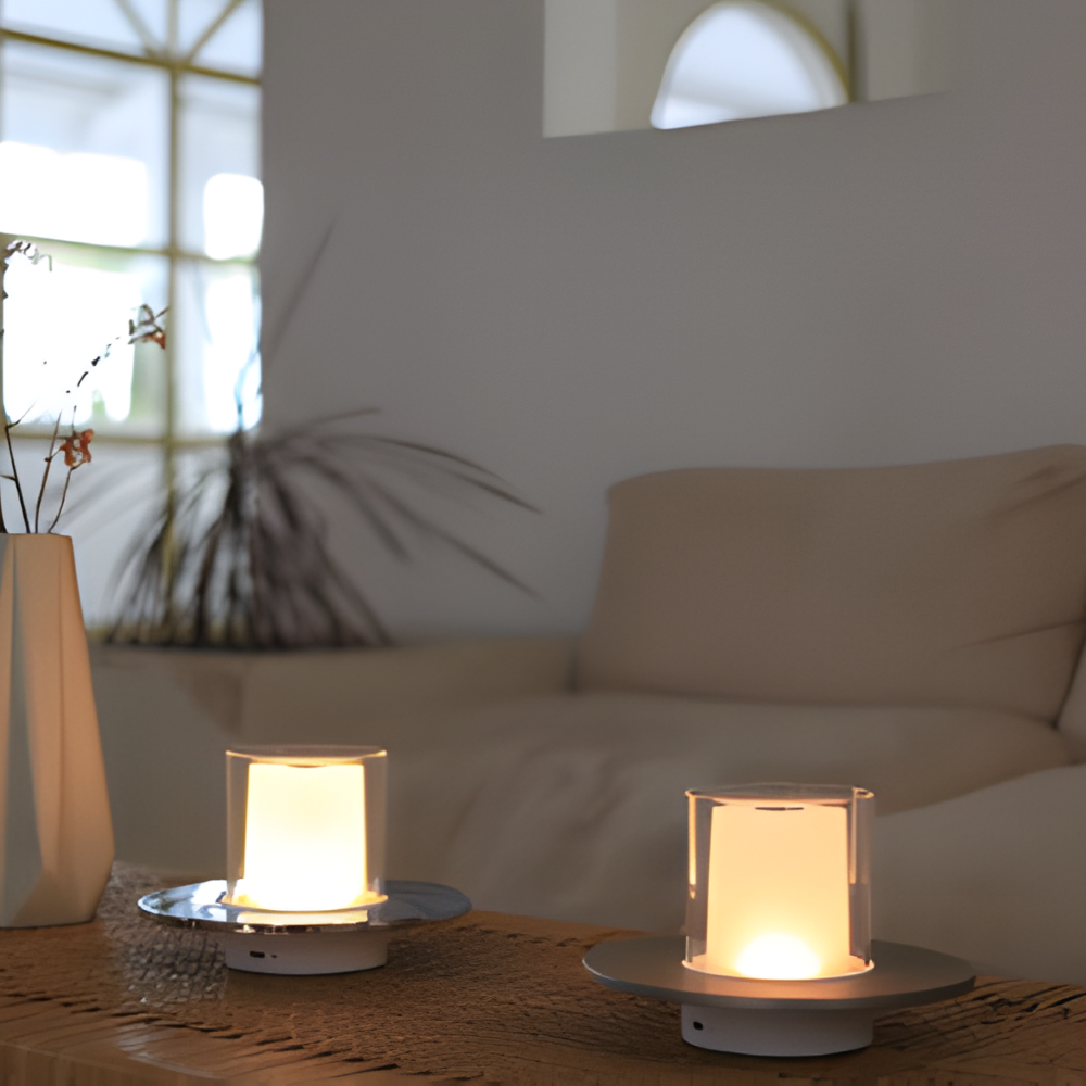 GlowGest Tischlampe - Moderne Wiederaufladbare Zylindrische Kerze LED Schreibtischlampe