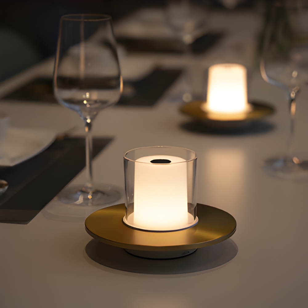 GlowGest Tischlampe - Moderne Wiederaufladbare Zylindrische Kerze LED Schreibtischlampe