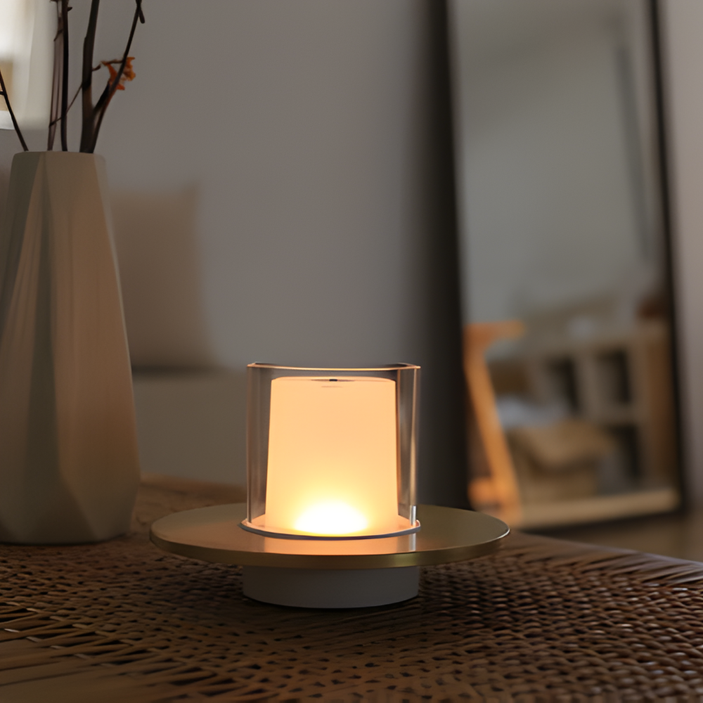 GlowGest Tischlampe - Moderne Wiederaufladbare Zylindrische Kerze LED Schreibtischlampe